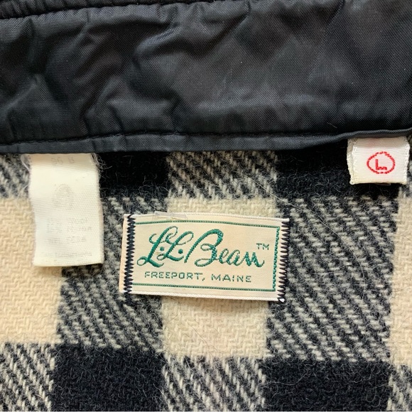VINTAGE Men's L.L. BEAN White Black BUFFALO PLAID Pure WOOL Shirt Jacket SHACKET - Picture 4 of 4